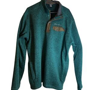 Eddie Bauer Green Fleece Qtr Snap Pullover Men's TXL Long Sleeved Side Pockets